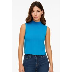 Primark Women’s Blue Mock Neck Sleeveless Ribbed Knit Cropped Sweater Size XS